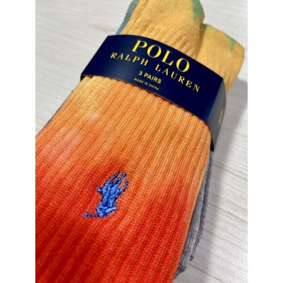 New POLO Ralph Lauren Beach Tie-Dye Crew Sock 3 Pack Women's (Size 4-10-1/2) - Picture 3 of 7